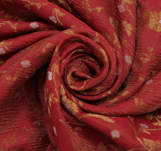 Sushila Vintage Red Saree Pure Georgette Silk Zari Woven Floral Sari 5 YD Fabric