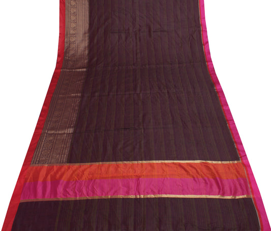 Sushila Vintage  Art Silk Saree Woven with Contract Border Sari 5YD Craft Fabric