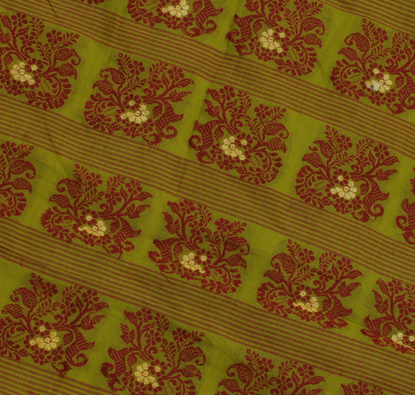 Sushila Vintage Green Indian Saree Pure Cotton Woven Floral Sari Craft Fabric