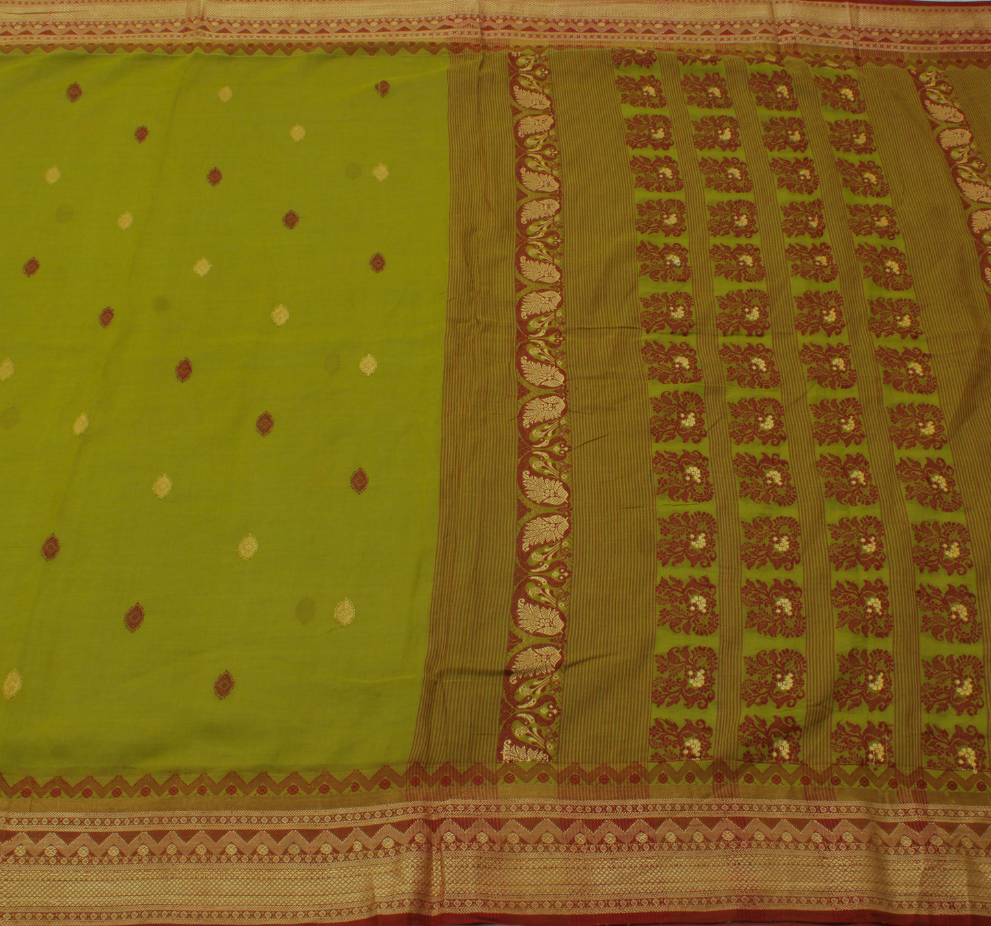 Sushila Vintage Green Indian Saree Pure Cotton Woven Floral Sari Craft Fabric