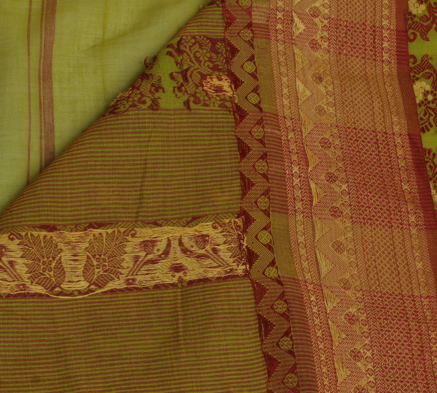 Sushila Vintage Green Indian Saree Pure Cotton Woven Floral Sari Craft Fabric