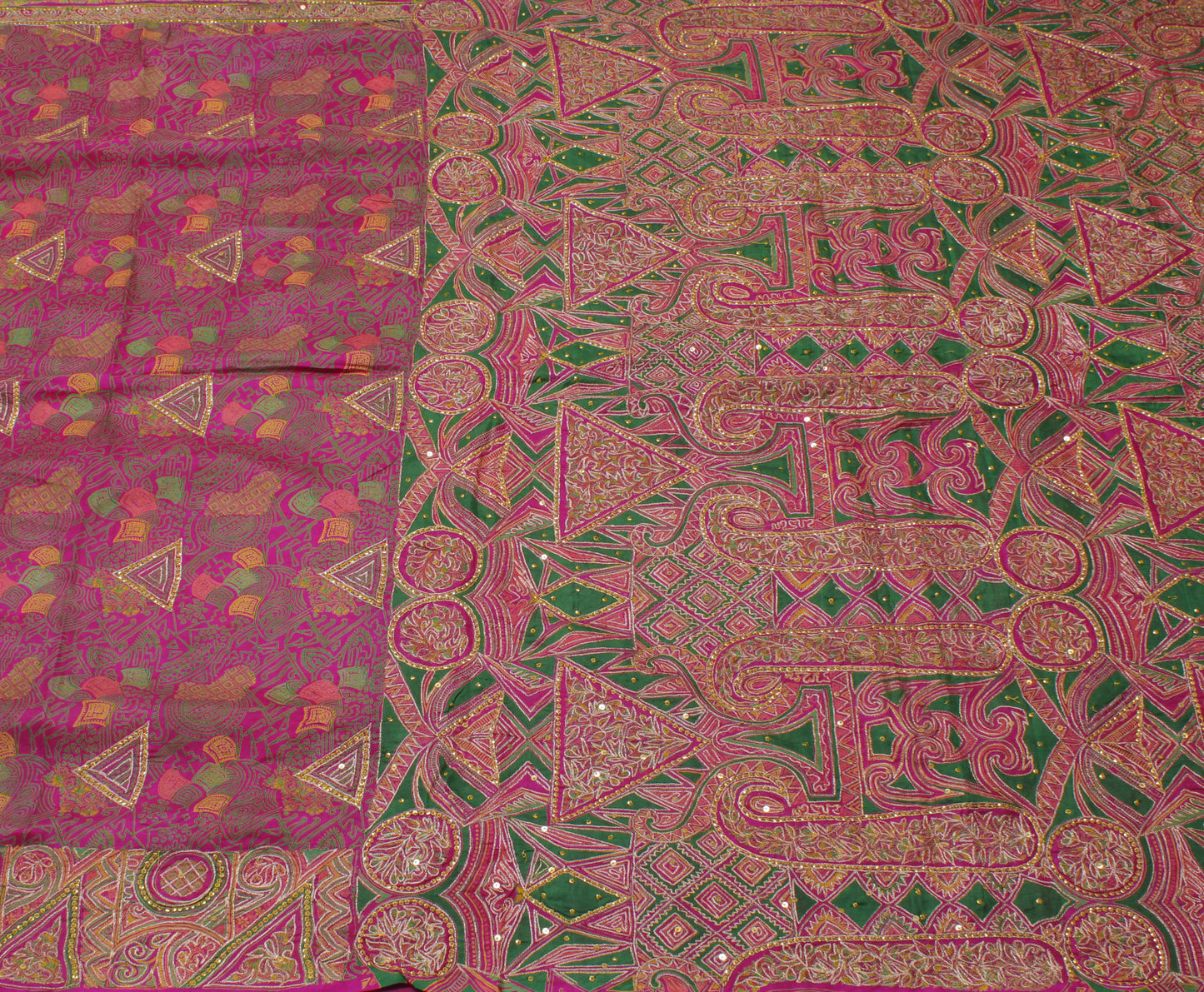 Sushila Vintage Purple Saree Pure Silk Printed & Aari Work Sari Craft Fabric