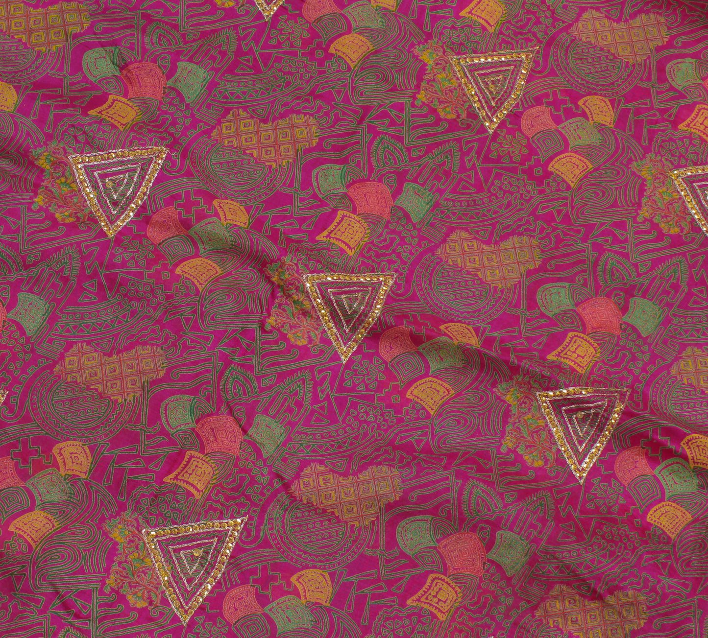 Sushila Vintage Purple Saree Pure Silk Printed & Aari Work Sari Craft Fabric