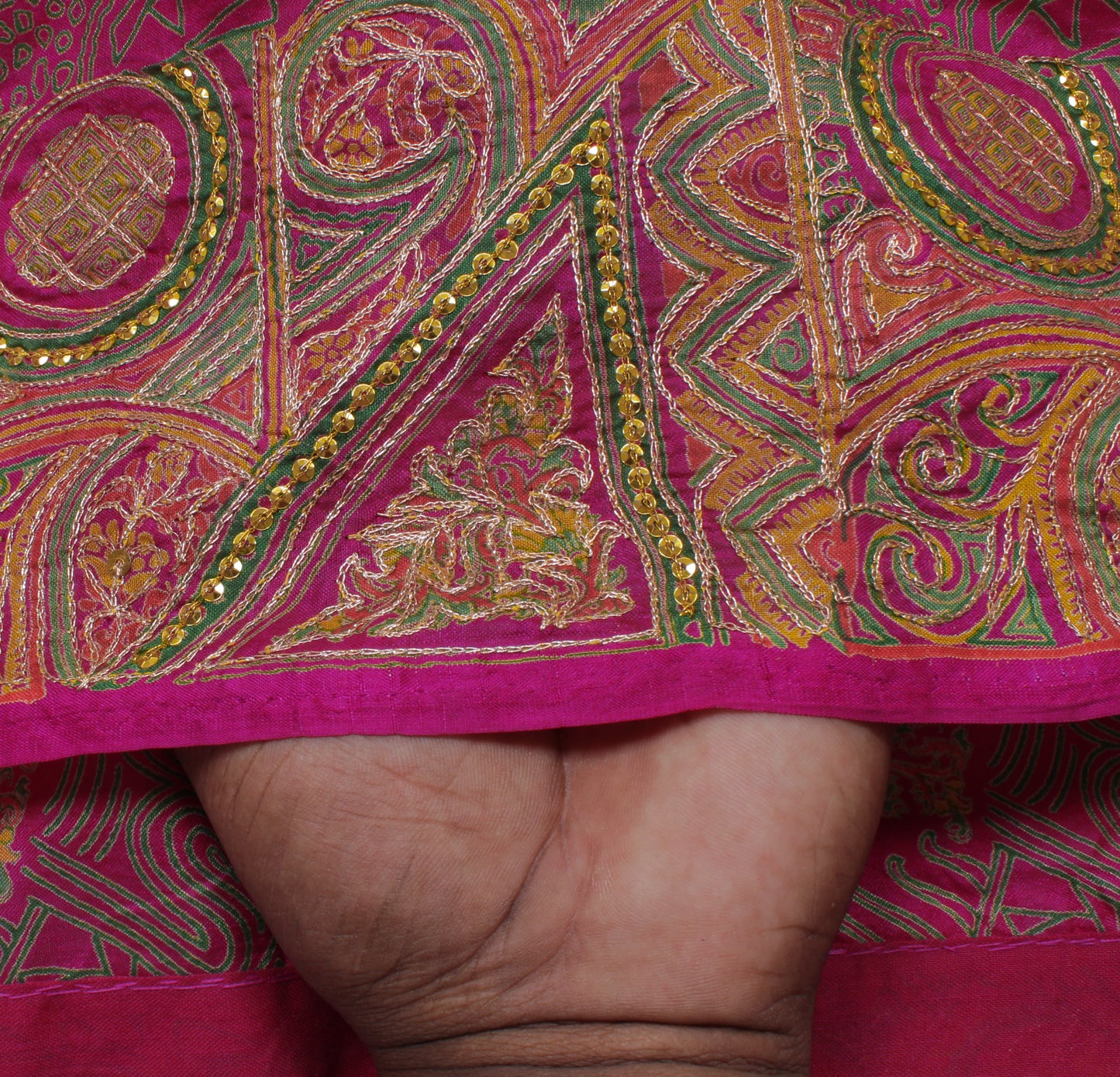Sushila Vintage Purple Saree Pure Silk Printed & Aari Work Sari Craft Fabric