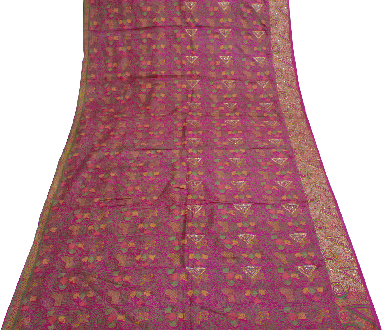 Sushila Vintage Purple Saree Pure Silk Printed & Aari Work Sari Craft Fabric