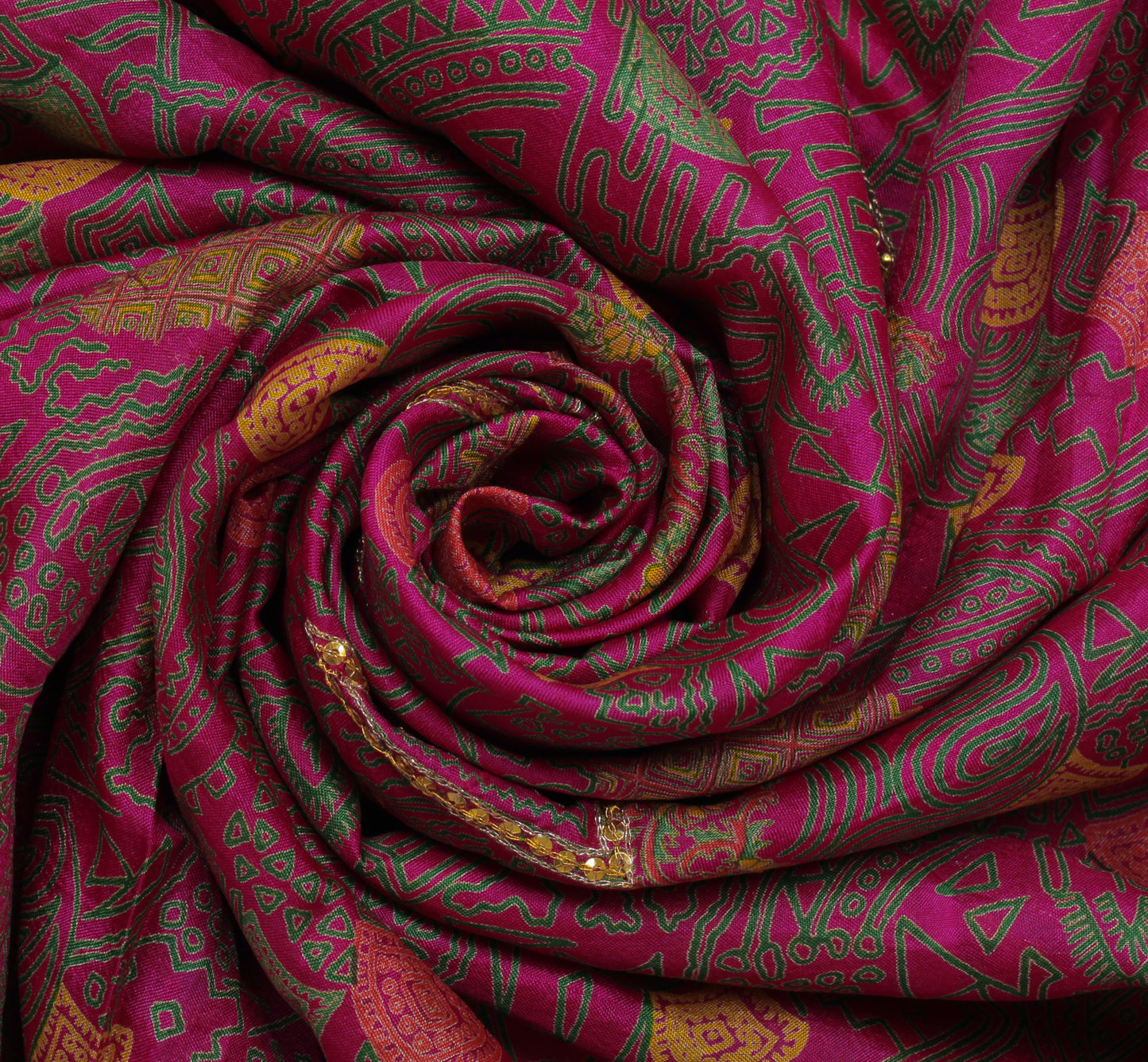 Sushila Vintage Purple Saree Pure Silk Printed & Aari Work Sari Craft Fabric