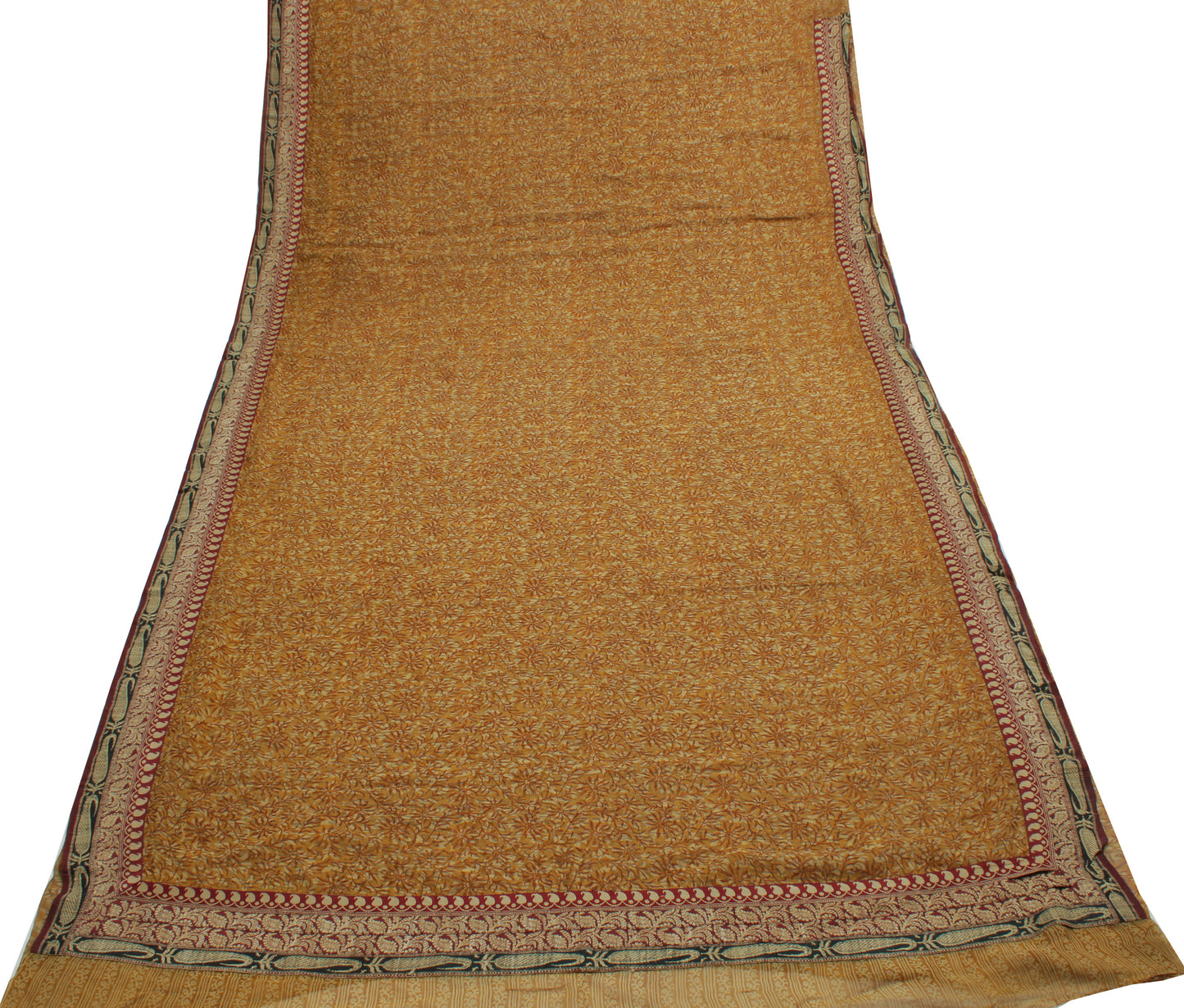 Sushila Vintage Mustard Saree Pure Georgette Silk Printed Floral Sari Fabric