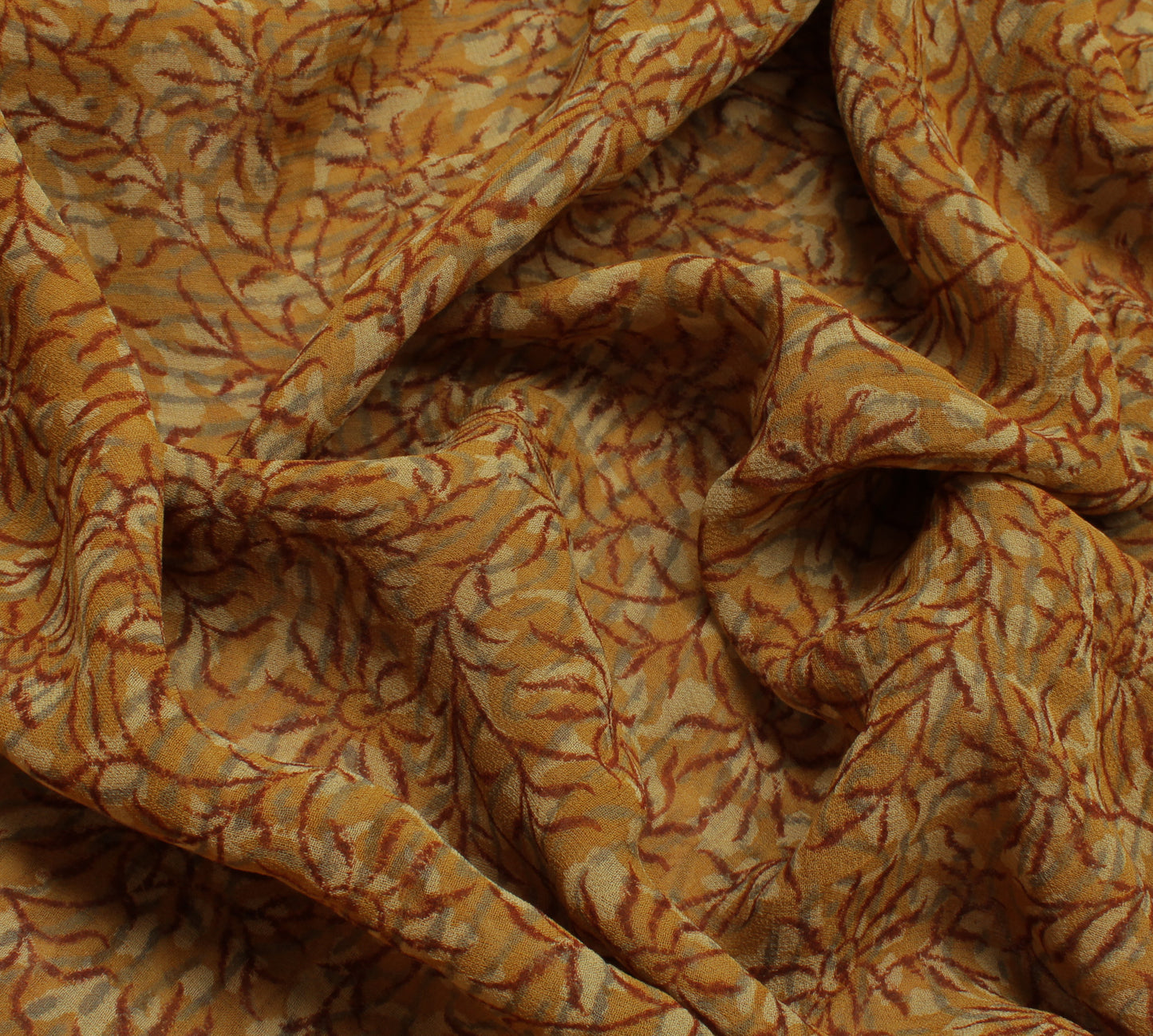 Sushila Vintage Mustard Saree Pure Georgette Silk Printed Floral Sari Fabric