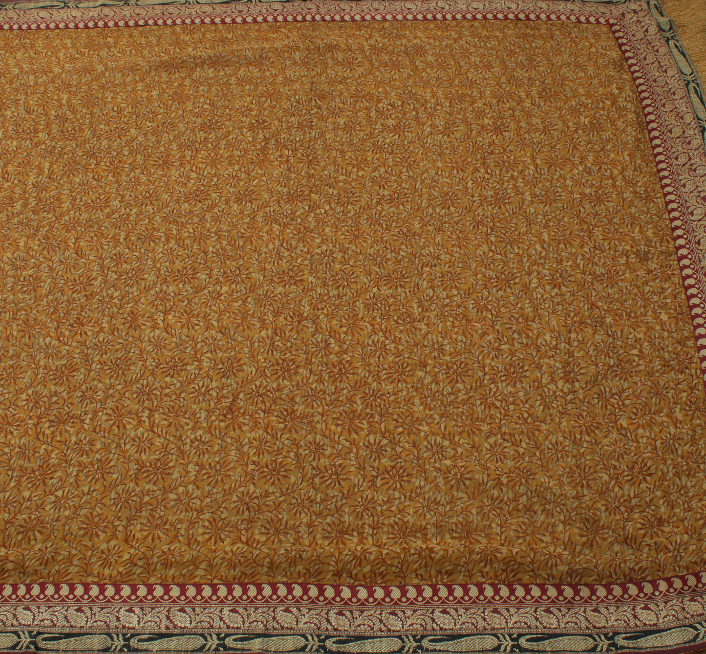 Sushila Vintage Mustard Saree Pure Georgette Silk Printed Floral Sari Fabric