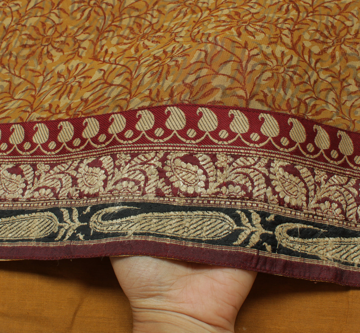 Sushila Vintage Mustard Saree Pure Georgette Silk Printed Floral Sari Fabric