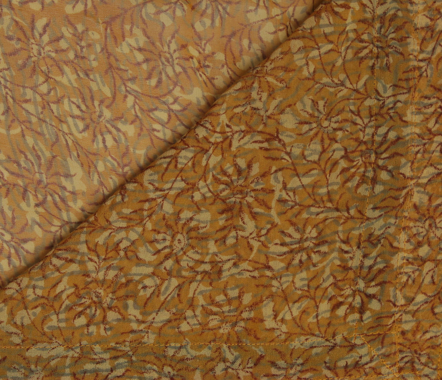 Sushila Vintage Mustard Saree Pure Georgette Silk Printed Floral Sari Fabric