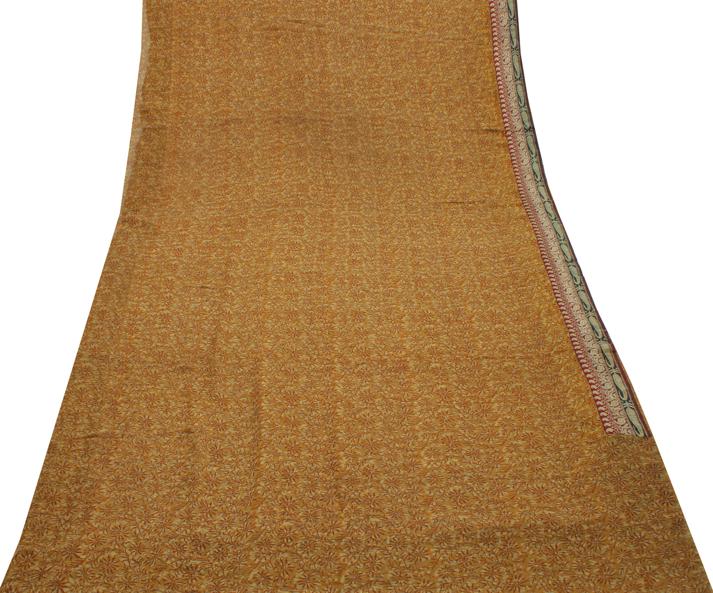 Sushila Vintage Mustard Saree Pure Georgette Silk Printed Floral Sari Fabric