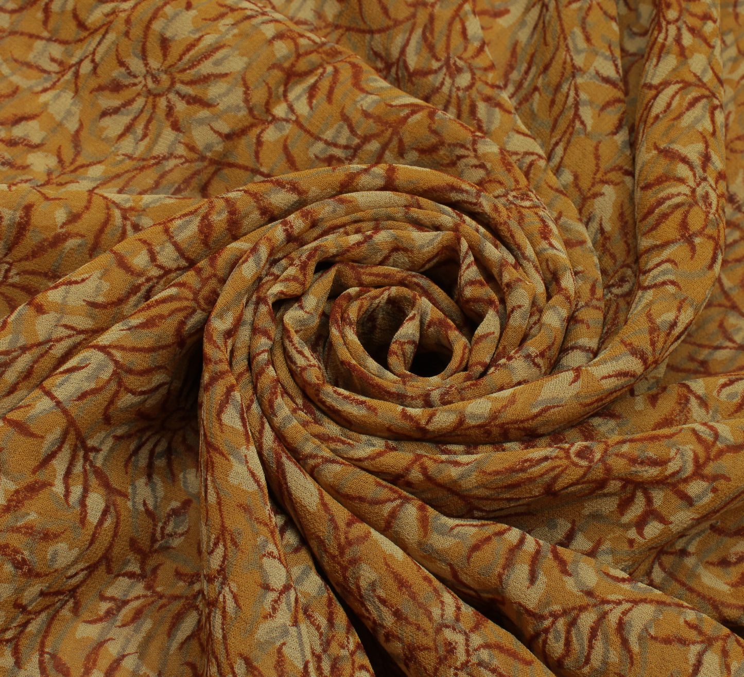 Sushila Vintage Mustard Saree Pure Georgette Silk Printed Floral Sari Fabric
