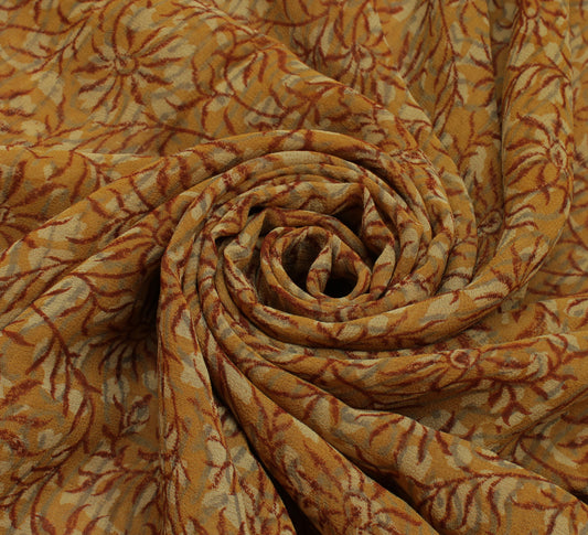 Sushila Vintage Mustard Saree Pure Georgette Silk Printed Floral Sari Fabric