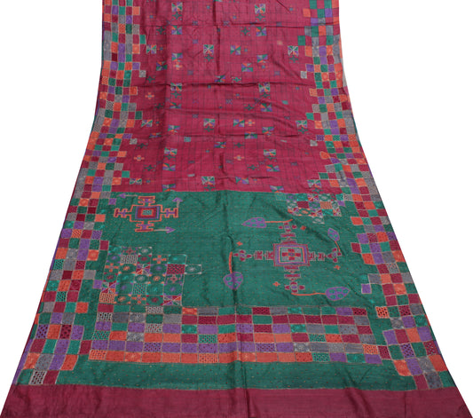 Sushila Vintage Indian Saree 100% Pure Silk Printed Sari Craft 5 Yard Fabric