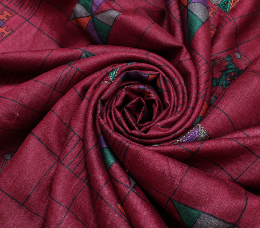 Sushila Vintage Indian Saree 100% Pure Silk Printed Sari Craft 5 Yard Fabric