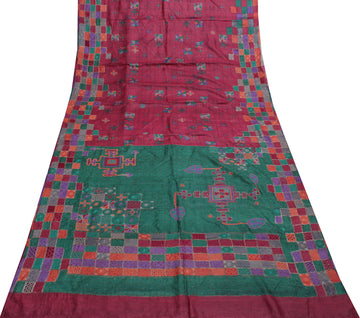 Sushila Vintage Indian Saree 100% Pure Silk Printed Sari Craft 5 Yard Fabric