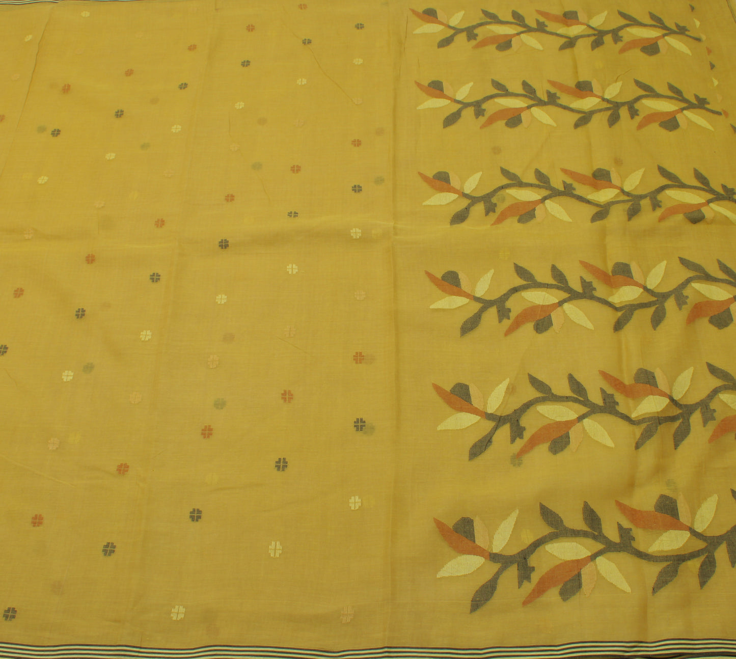 Sushila Vintage Green Saree 100% Pure Cotton Woven Floral Sari Craft Fabric