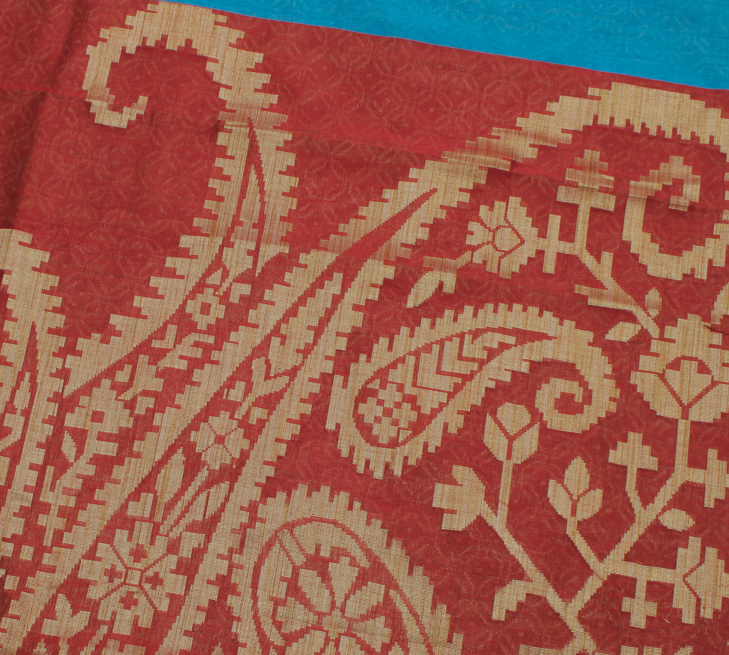 Sushila Vintage Teal Blue Saree 100% Pure Cotton Woven Sari Craft 5 Yard Fabric