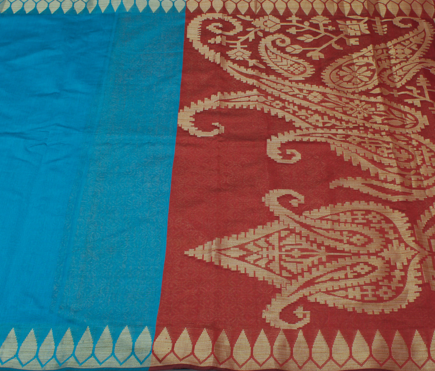 Sushila Vintage Teal Blue Saree 100% Pure Cotton Woven Sari Craft 5 Yard Fabric
