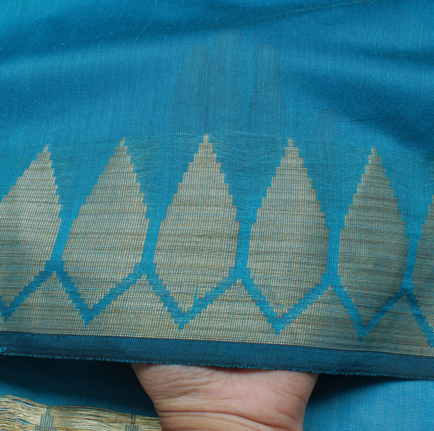 Sushila Vintage Teal Blue Saree 100% Pure Cotton Woven Sari Craft 5 Yard Fabric