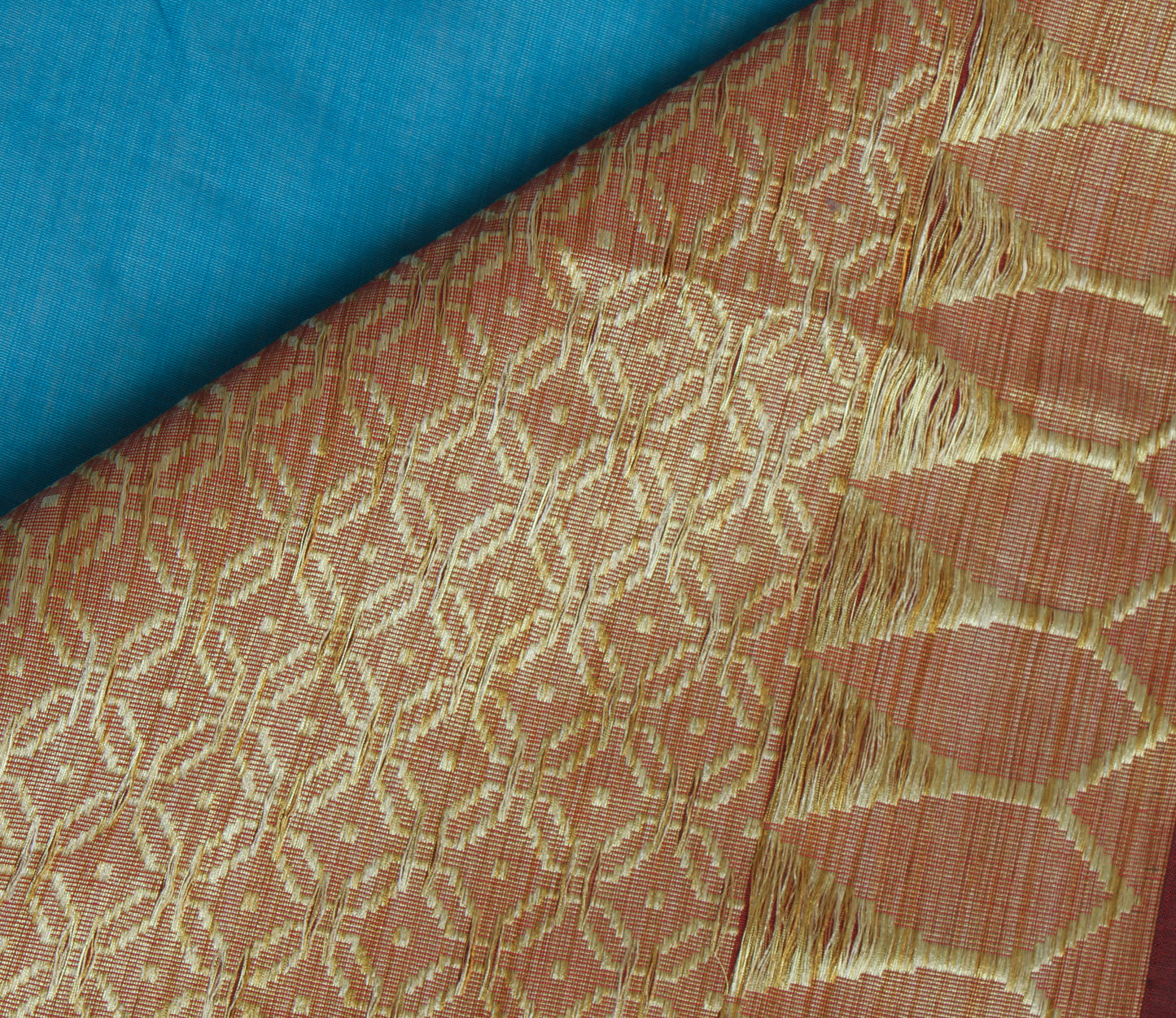 Sushila Vintage Teal Blue Saree 100% Pure Cotton Woven Sari Craft 5 Yard Fabric