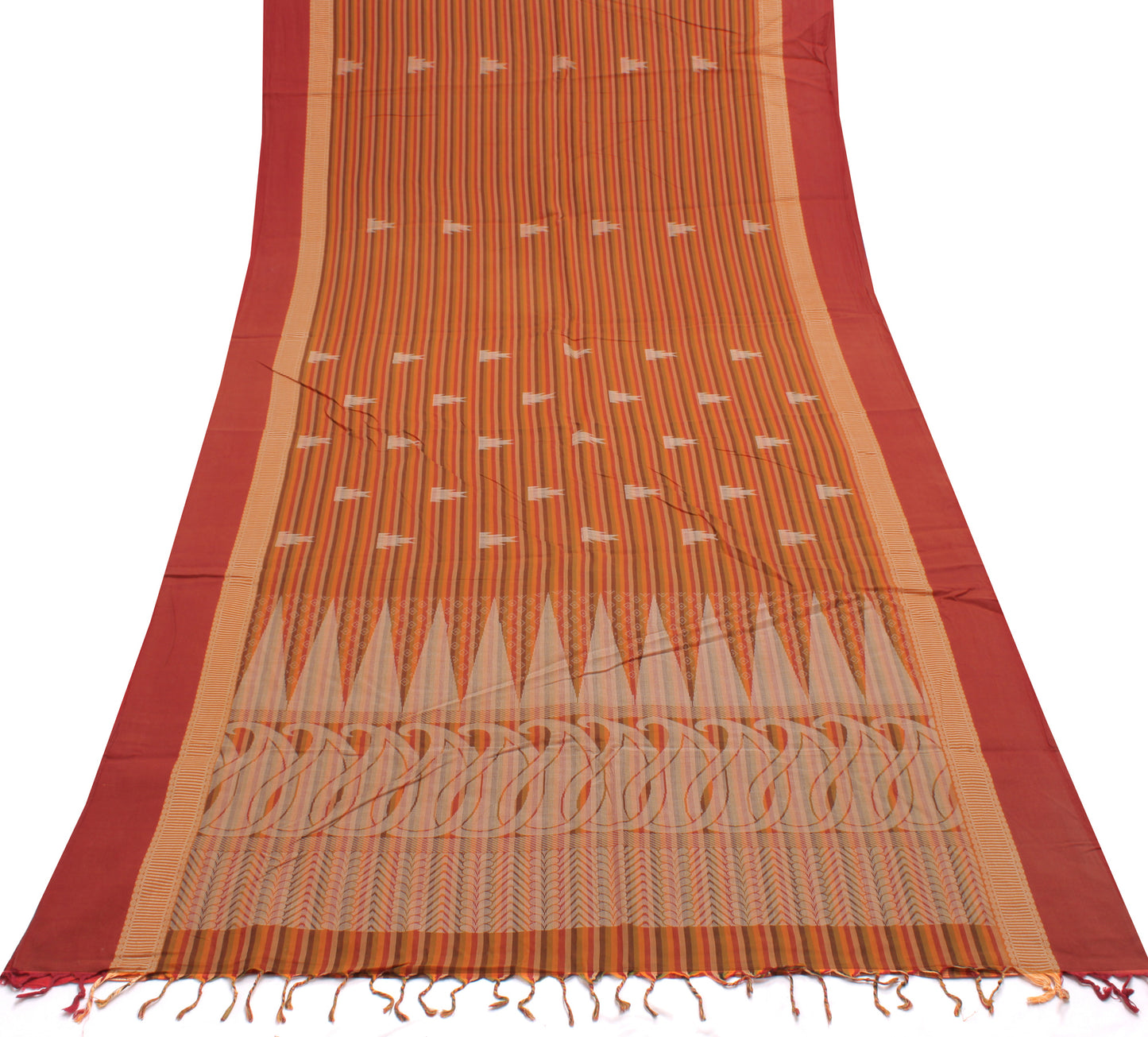 Sushila Vintage Indian Saree 100% Pure Cotton Woven Stripes Sari Craft Fabric