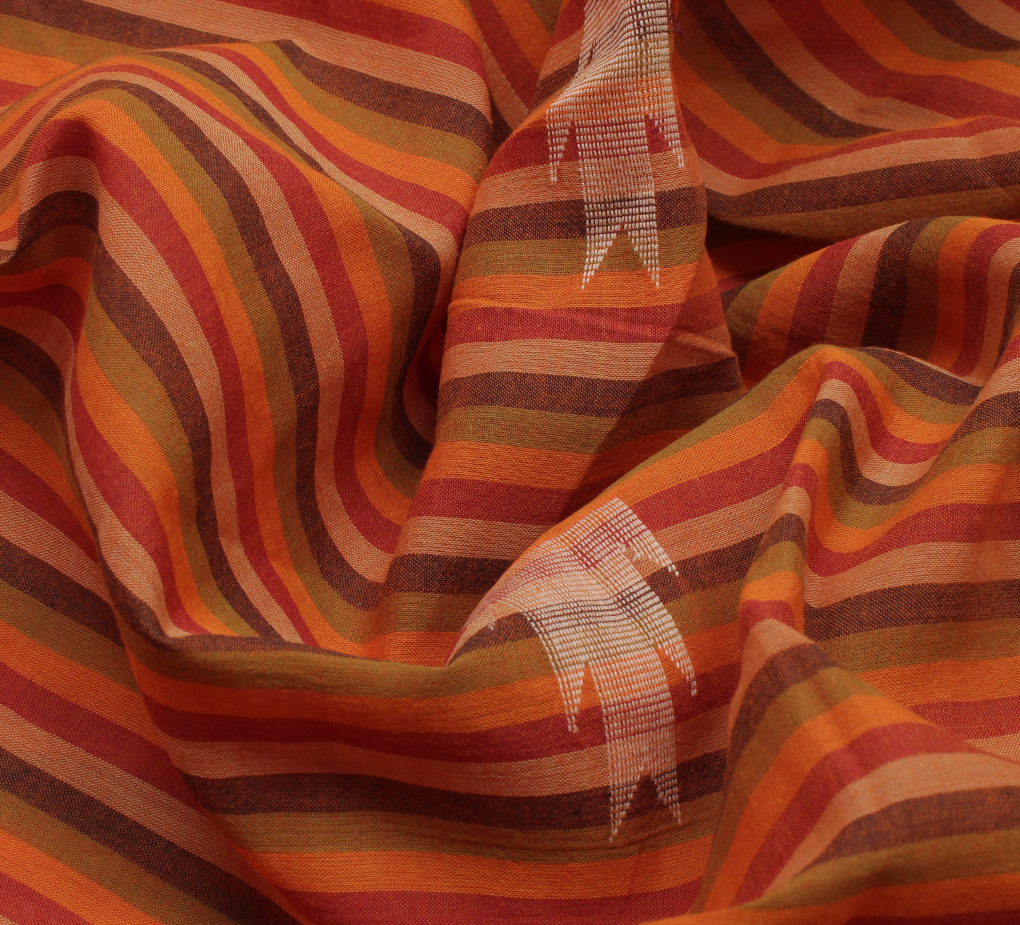 Sushila Vintage Indian Saree 100% Pure Cotton Woven Stripes Sari Craft Fabric