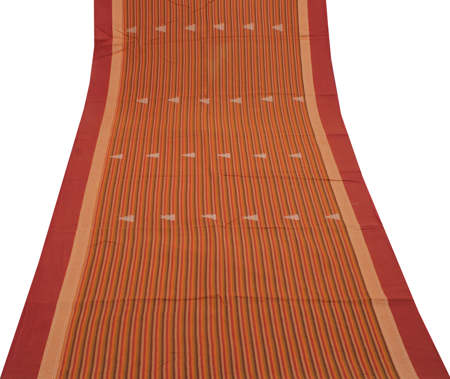 Sushila Vintage Indian Saree 100% Pure Cotton Woven Stripes Sari Craft Fabric