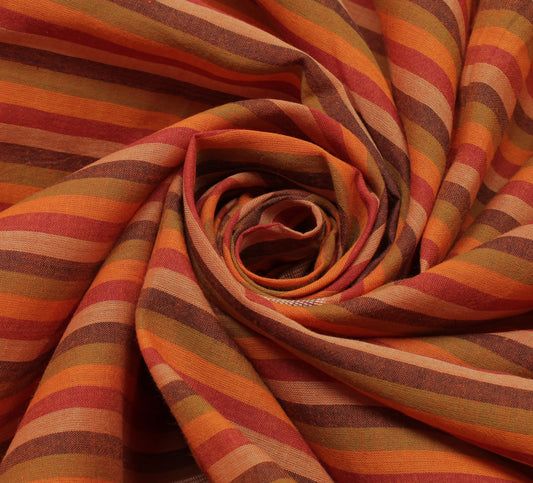 Sushila Vintage Indian Saree 100% Pure Cotton Woven Stripes Sari Craft Fabric
