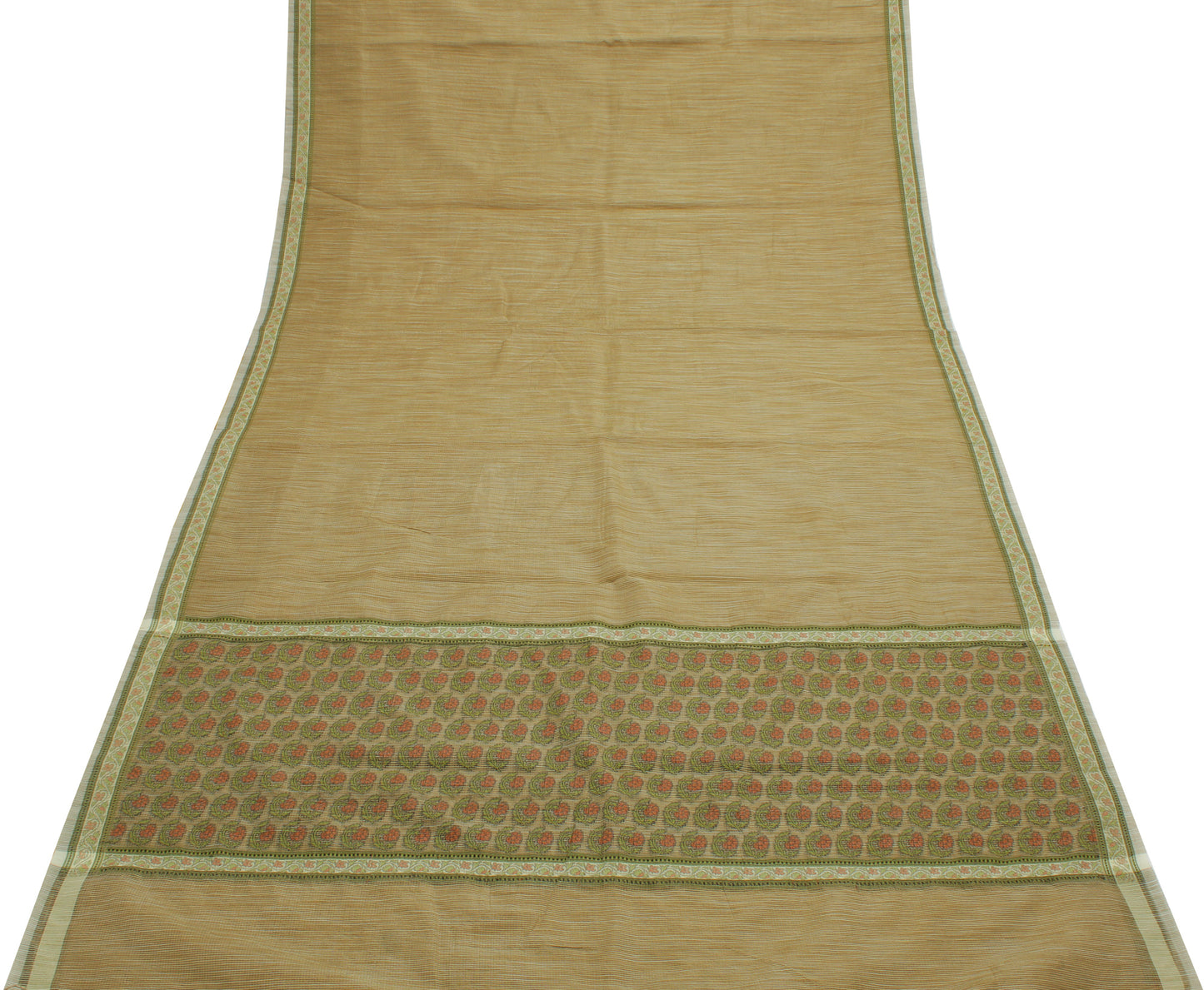 Sushila Vintage Brown Indian Saree Blend Cotton Woven Sari Craft 5 Yard Fabric