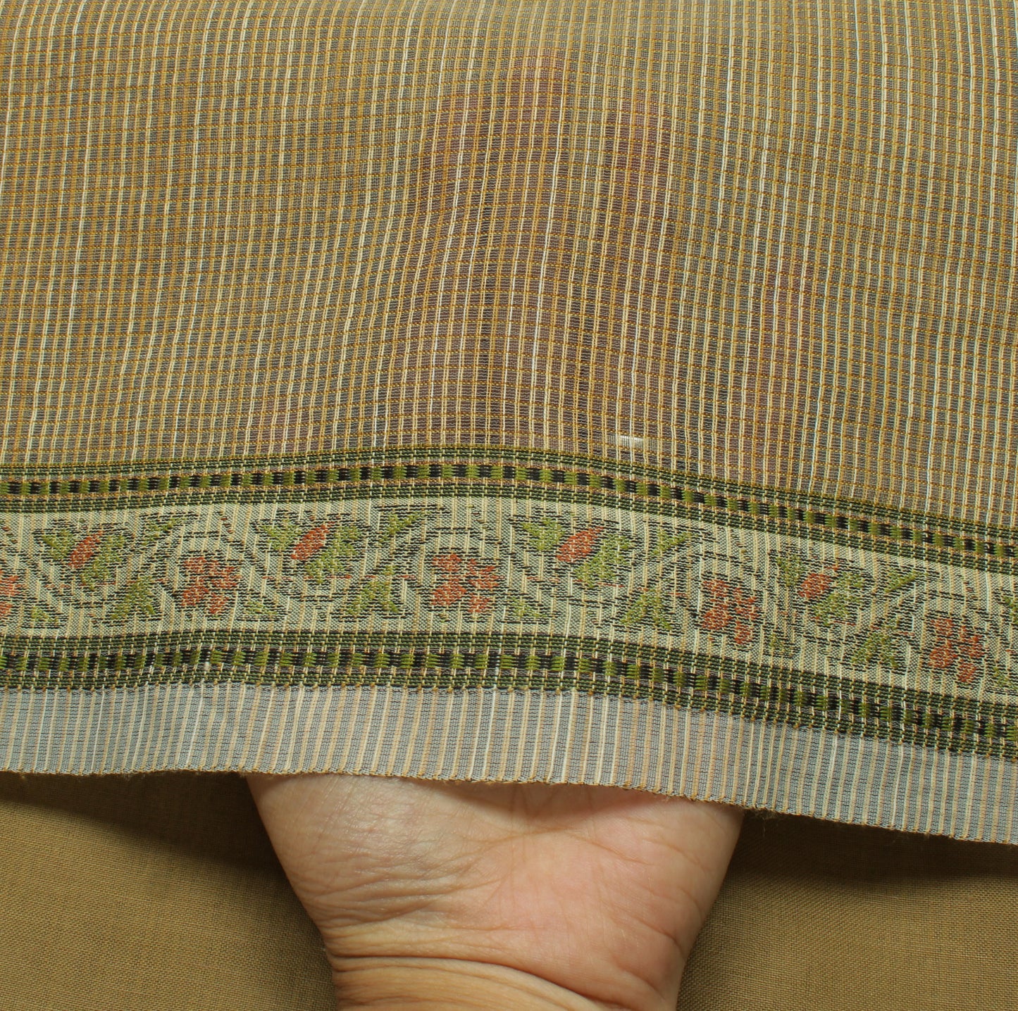 Sushila Vintage Brown Indian Saree Blend Cotton Woven Sari Craft 5 Yard Fabric