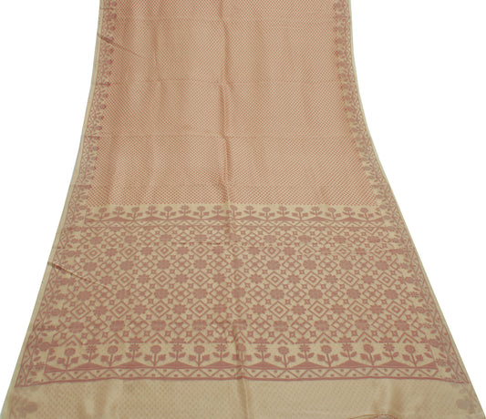 Sushila Vintage Cream Saree 100% Pure Silk Woven Floral Sari Craft 5 Yard Fabric
