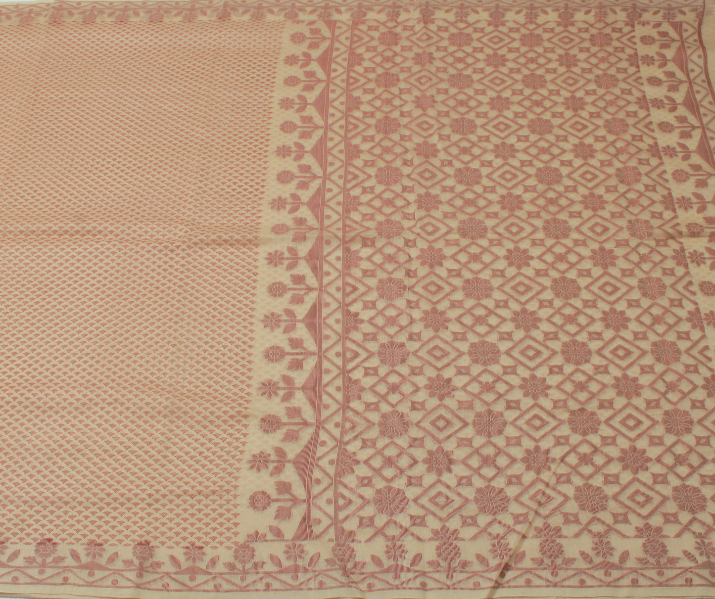 Sushila Vintage Cream Saree 100% Pure Silk Woven Floral Sari Craft 5 Yard Fabric