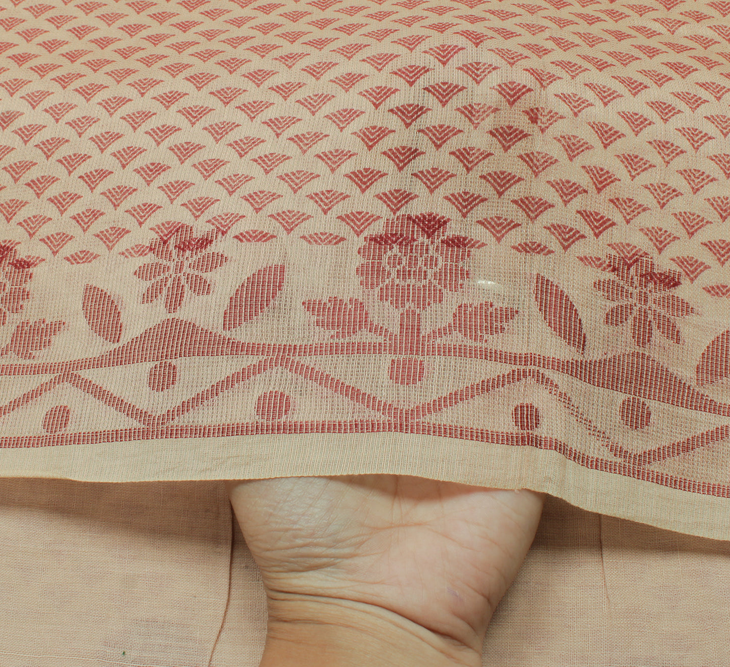 Sushila Vintage Cream Saree 100% Pure Silk Woven Floral Sari Craft 5 Yard Fabric