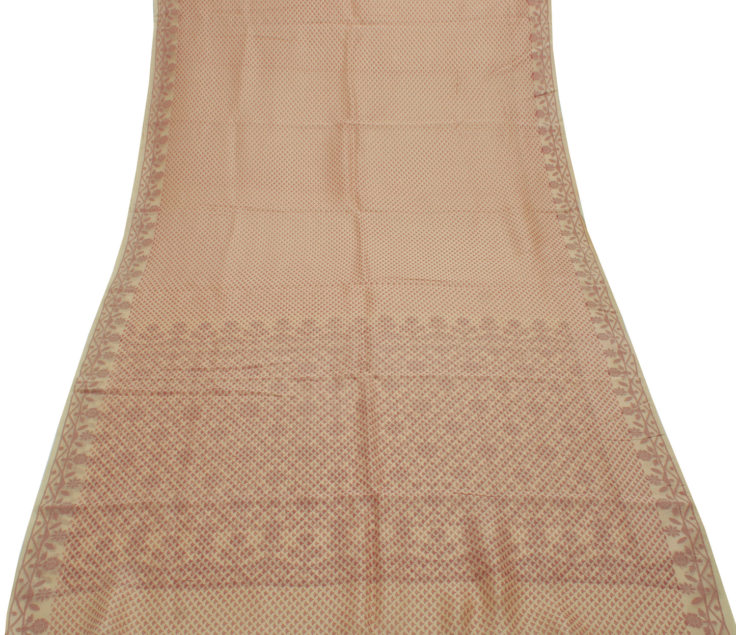 Sushila Vintage Cream Saree 100% Pure Silk Woven Floral Sari Craft 5 Yard Fabric