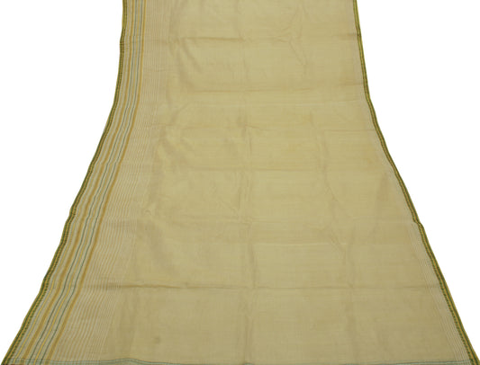 Sushila Vintage Cream Saree Blend Silk Batik Printed Craft 5 Yard Sari  Fabric