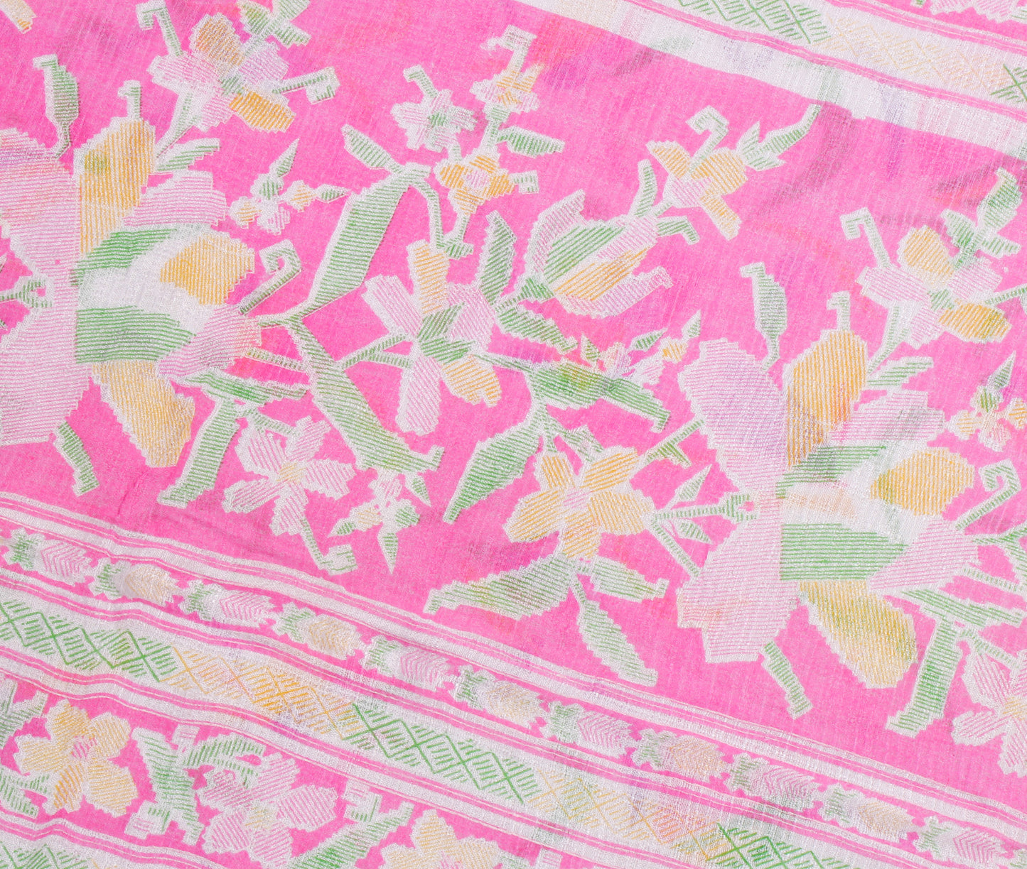 Sushila Vintage White Indian Saree 100% Pure Cotton Printed Floral Sari Fabric