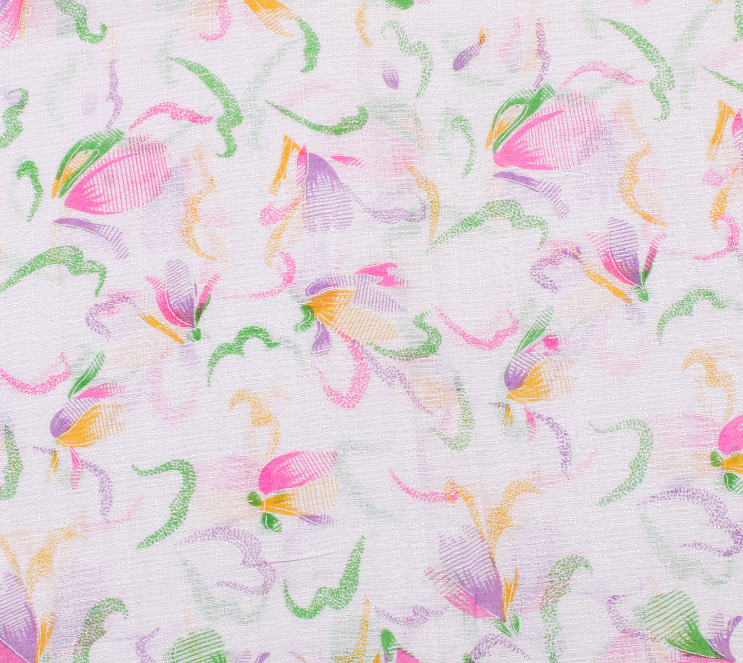 Sushila Vintage White Indian Saree 100% Pure Cotton Printed Floral Sari Fabric