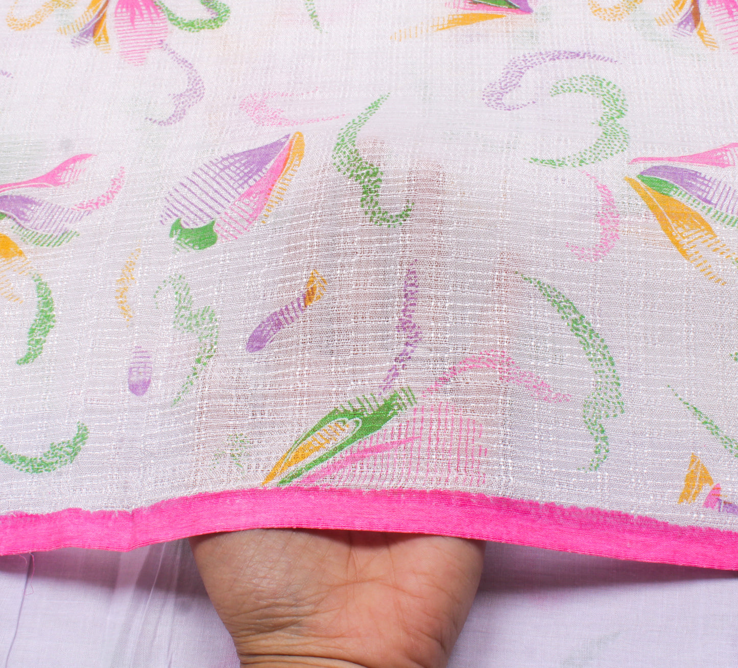 Sushila Vintage White Indian Saree 100% Pure Cotton Printed Floral Sari Fabric