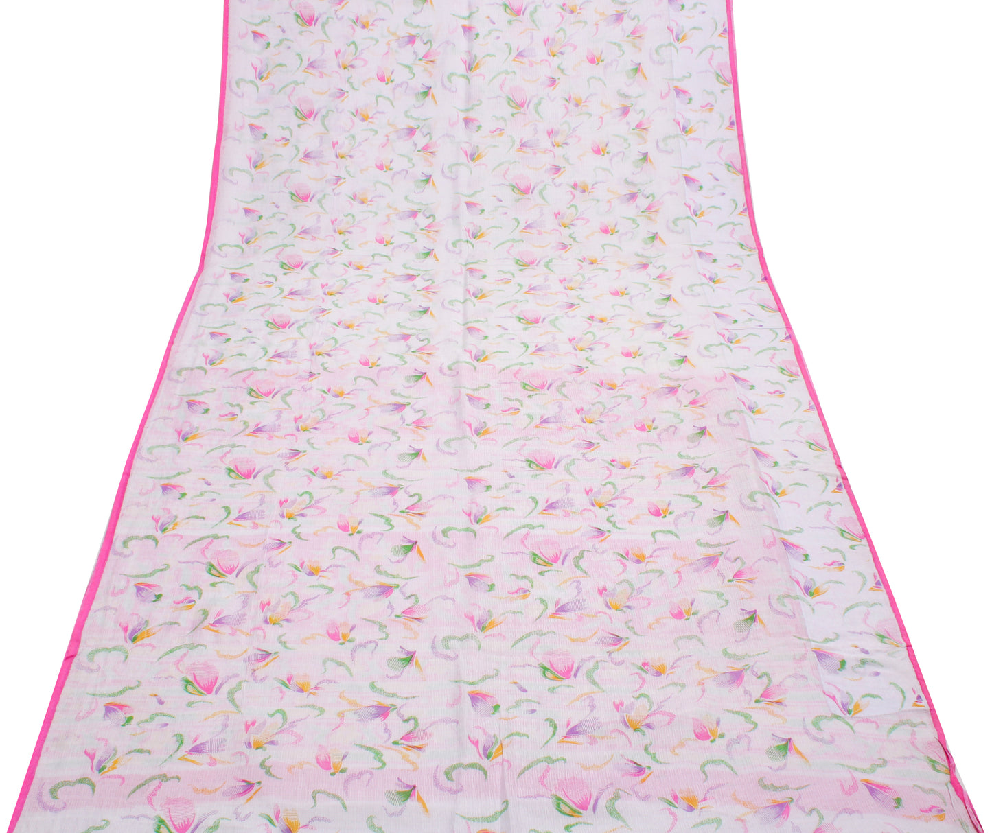 Sushila Vintage White Indian Saree 100% Pure Cotton Printed Floral Sari Fabric