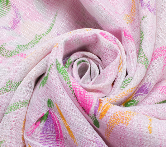 Sushila Vintage White Indian Saree 100% Pure Cotton Printed Floral Sari Fabric