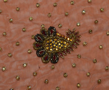 Sushila Vintage HEAVY Brown Saree Net Mesh Embroidered Floral Sari Fabric