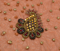 Sushila Vintage HEAVY Brown Saree Net Mesh Embroidered Floral Sari Fabric