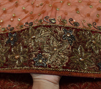 Sushila Vintage HEAVY Brown Saree Net Mesh Embroidered Floral Sari Fabric