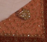 Sushila Vintage HEAVY Brown Saree Net Mesh Embroidered Floral Sari Fabric