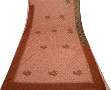 Sushila Vintage HEAVY Brown Saree Net Mesh Embroidered Floral Sari Fabric