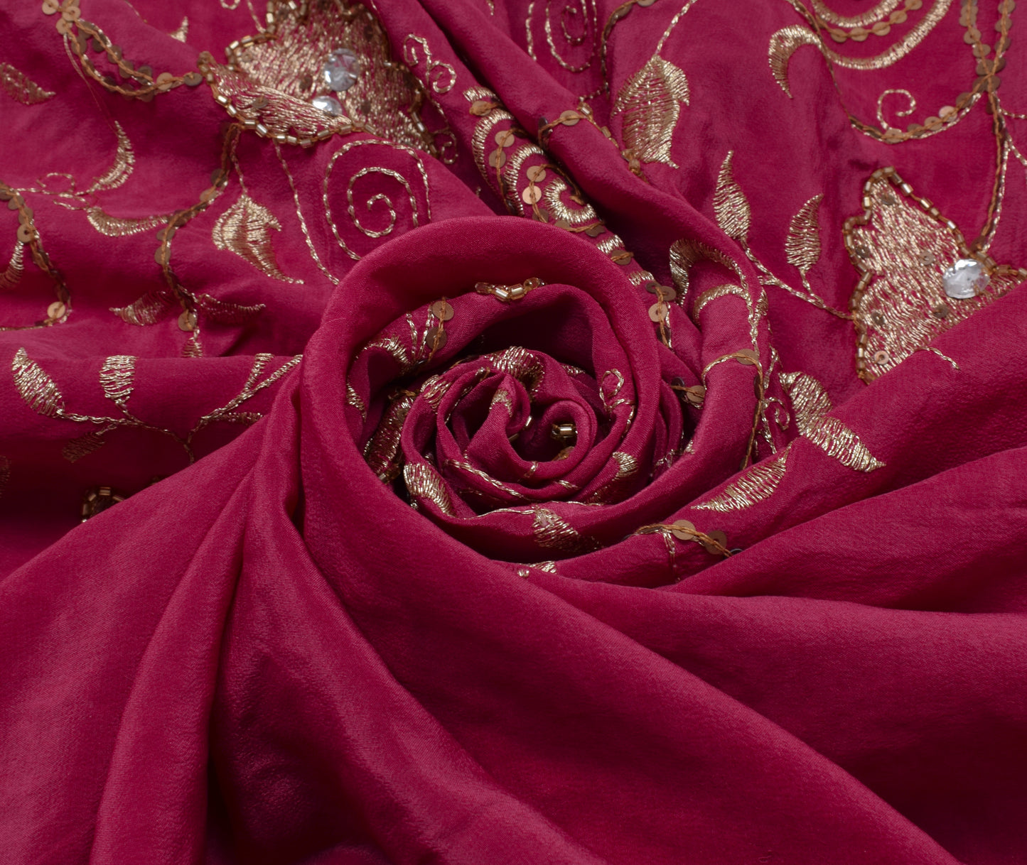 Sushila Vintage HEAVY Pink Saree Pure Crepe Silk Embroidered Floral Sari Fabric