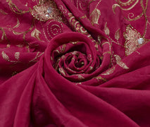 Sushila Vintage HEAVY Pink Saree Pure Crepe Silk Embroidered Floral Sari Fabric