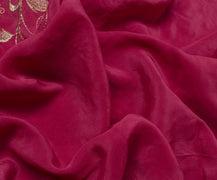 Sushila Vintage HEAVY Pink Saree Pure Crepe Silk Embroidered Floral Sari Fabric